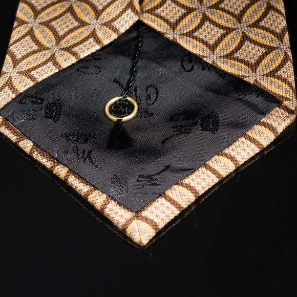 Countess Mara 100% Silk Tie Tan Brown Circle Pattern Mens Designer Necktie - Picture 4 of 5